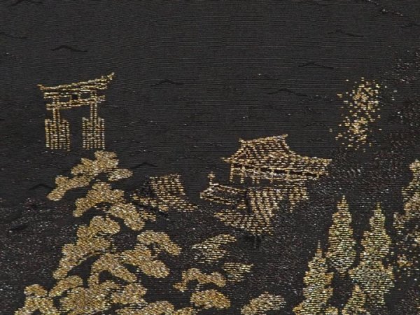 Photo4: 6704T04z610 Vintage Japanese Kimono Silk HAORI Itsukushima Shrine Black (4)