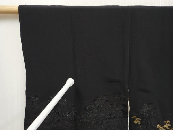 Photo7: 6704T04z610 Vintage Japanese Kimono Silk HAORI Itsukushima Shrine Black (7)