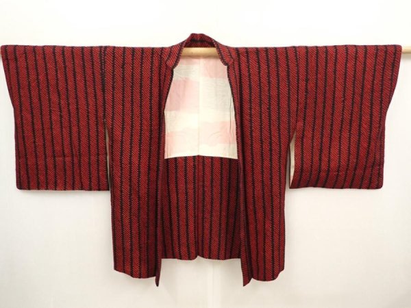 Photo5: 6704T05z550 Vintage Japanese Kimono Silk SHIBORI HAORI  Dark red (5)