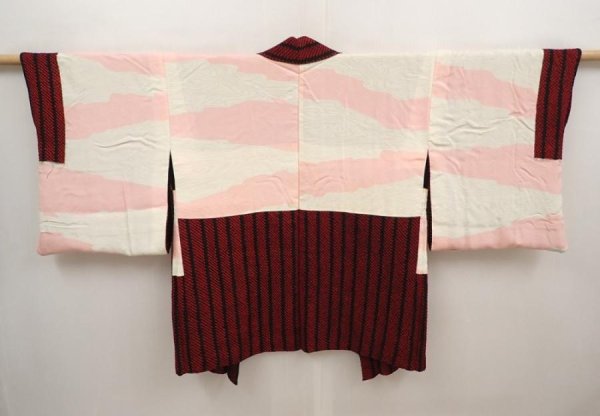 Photo6: 6704T05z550 Vintage Japanese Kimono Silk SHIBORI HAORI  Dark red (6)