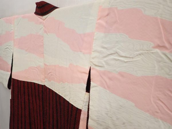 Photo7: 6704T05z550 Vintage Japanese Kimono Silk SHIBORI HAORI  Dark red (7)
