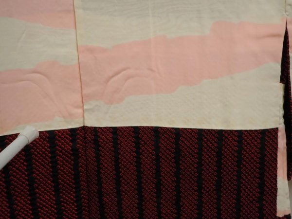 Photo8: 6704T05z550 Vintage Japanese Kimono Silk SHIBORI HAORI  Dark red (8)