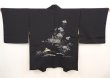Photo1: 6704T06z590 Vintage Japanese Kimono Silk HAORI Bird Black (1)