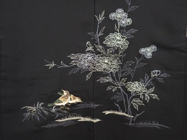 Photo3: 6704T06z590 Vintage Japanese Kimono Silk HAORI Bird Black (3)