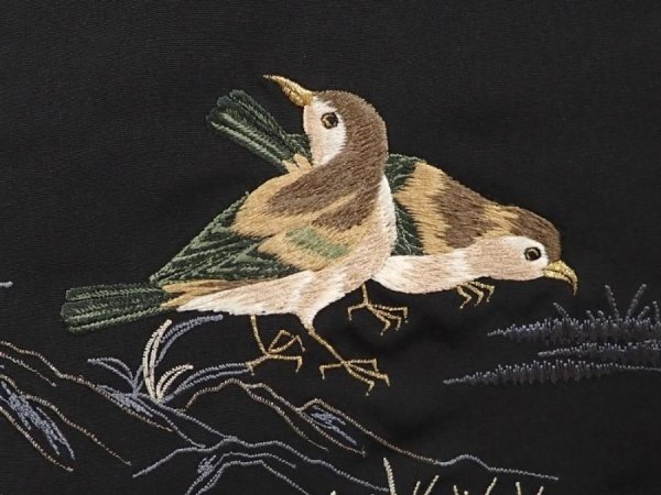Photo4: 6704T06z590 Vintage Japanese Kimono Silk HAORI Bird Black (4)