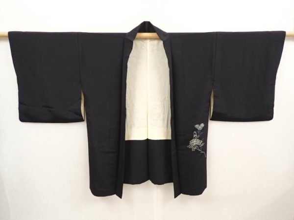 Photo5: 6704T06z590 Vintage Japanese Kimono Silk HAORI Bird Black (5)
