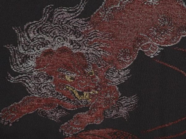 Photo4: 6704T07z470 Vintage Japanese Kimono Silk HAORI Shishi Black (4)