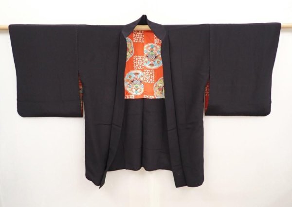 Photo6: 6704T07z470 Vintage Japanese Kimono Silk HAORI Shishi Black (6)