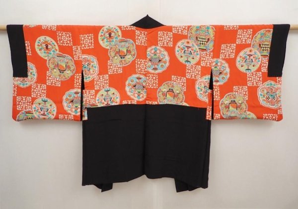Photo7: 6704T07z470 Vintage Japanese Kimono Silk HAORI Shishi Black (7)