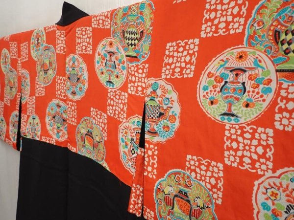 Photo8: 6704T07z470 Vintage Japanese Kimono Silk HAORI Shishi Black (8)