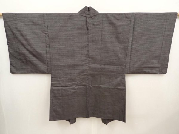 Photo5: 6704T09z490 Vintage Japanese Kimono Silk Men's OSHIMA HAORI Hawk Brown-Gray (5)