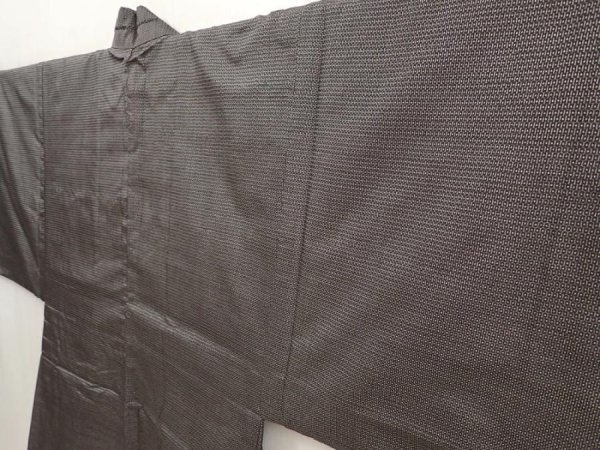Photo7: 6704T09z490 Vintage Japanese Kimono Silk Men's OSHIMA HAORI Hawk Brown-Gray (7)