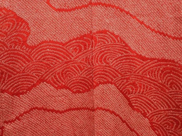 Photo3: 6708T01z420 Vintage Japanese Kimono Silk SHIBORI HAORI Wave Dark red (3)