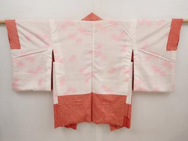 Photo6: 6708T01z420 Vintage Japanese Kimono Silk SHIBORI HAORI Wave Dark red (6)