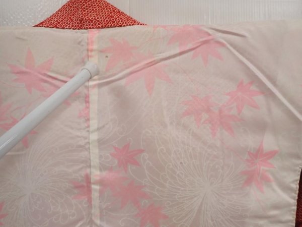 Photo8: 6708T01z420 Vintage Japanese Kimono Silk SHIBORI HAORI Wave Dark red (8)