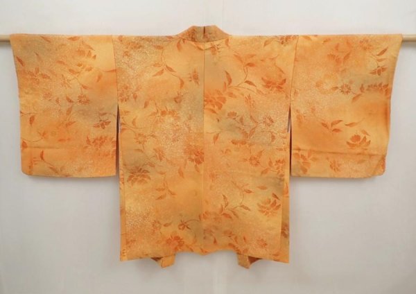 Photo1: 6708T02z620 Vintage Japanese Kimono Silk HAORI Flowers Dark orange (1)
