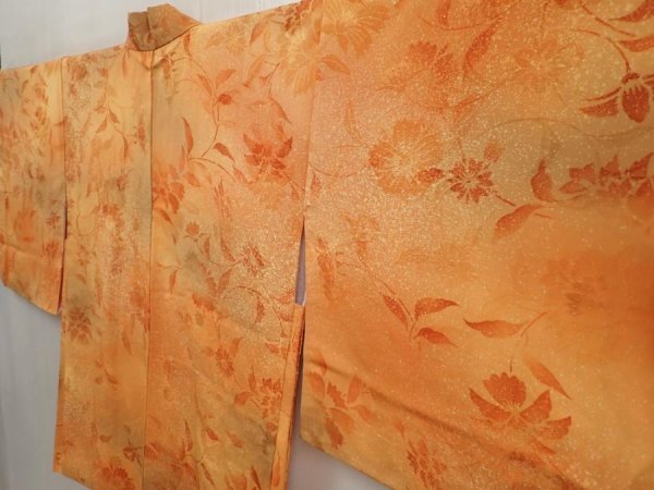 Photo2: 6708T02z620 Vintage Japanese Kimono Silk HAORI Flowers Dark orange (2)