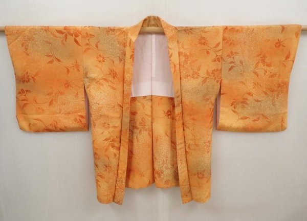 Photo5: 6708T02z620 Vintage Japanese Kimono Silk HAORI Flowers Dark orange (5)