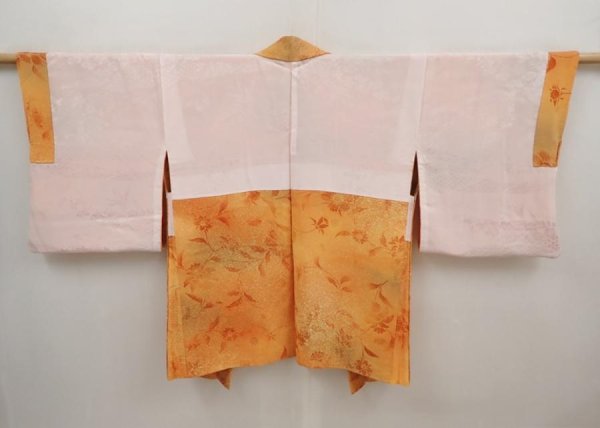 Photo6: 6708T02z620 Vintage Japanese Kimono Silk HAORI Flowers Dark orange (6)