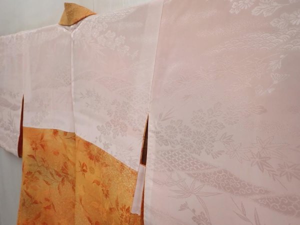 Photo7: 6708T02z620 Vintage Japanese Kimono Silk HAORI Flowers Dark orange (7)