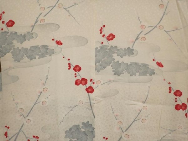 Photo3: 6708T03z580 Vintage Japanese Kimono Silk HAORI Plum blossom Off-white (3)