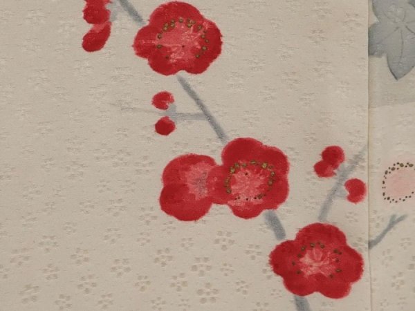 Photo4: 6708T03z580 Vintage Japanese Kimono Silk HAORI Plum blossom Off-white (4)