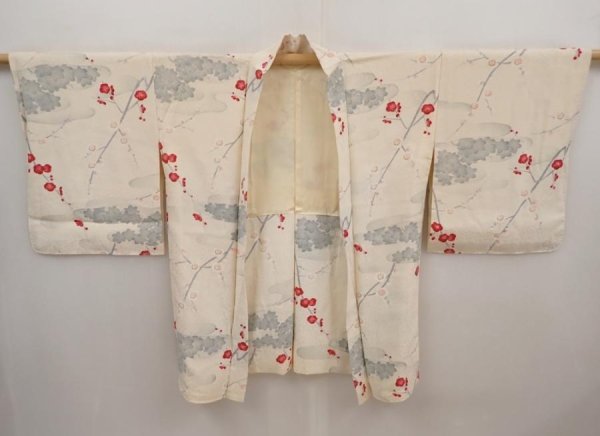 Photo5: 6708T03z580 Vintage Japanese Kimono Silk HAORI Plum blossom Off-white (5)