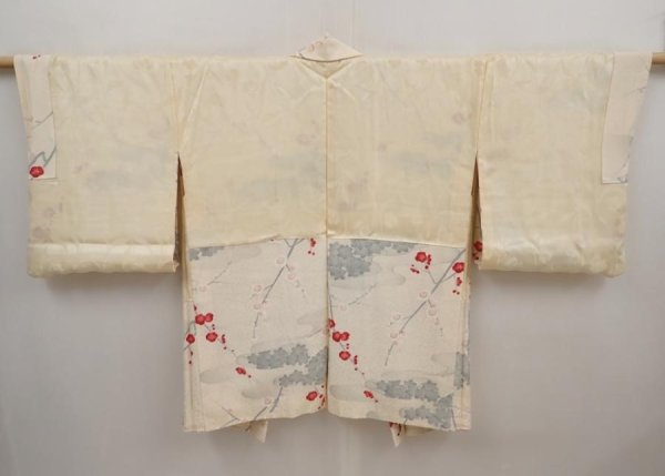 Photo6: 6708T03z580 Vintage Japanese Kimono Silk HAORI Plum blossom Off-white (6)