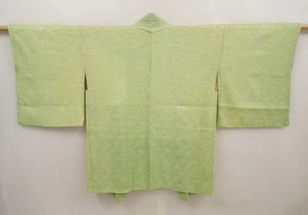 Photo1: 6708T04z450 Vintage Japanese Kimono Silk SHIBORI HAORI  Yellow green (1)
