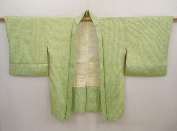 Photo5: 6708T04z450 Vintage Japanese Kimono Silk SHIBORI HAORI  Yellow green (5)