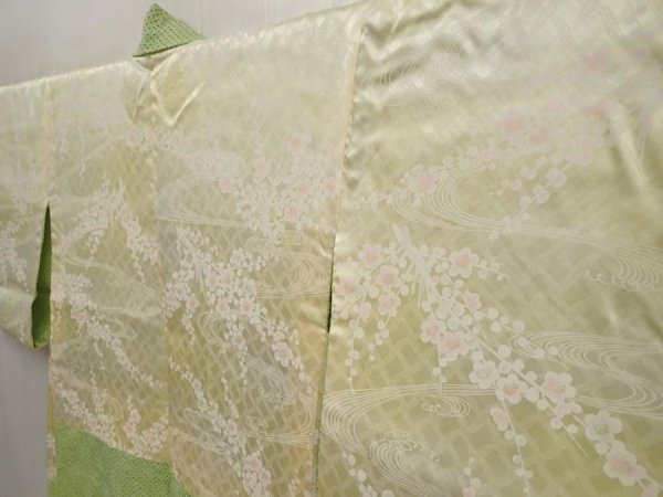 Photo7: 6708T04z450 Vintage Japanese Kimono Silk SHIBORI HAORI  Yellow green (7)