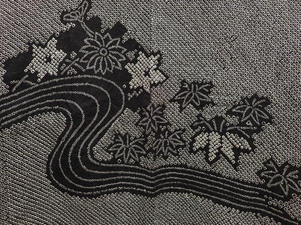 Photo5: 6708T05z490 Vintage Japanese Kimono Silk SHIBORI HAORI Flower Black (5)