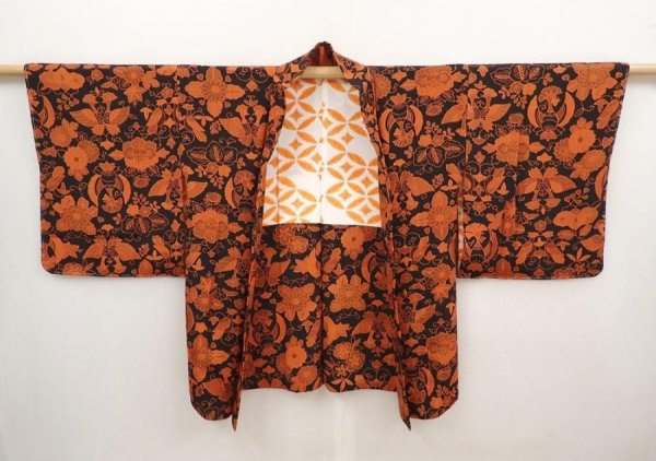 Photo4: 6708T06z530 Vintage Japanese Kimono Silk HAORI Bird Black (4)