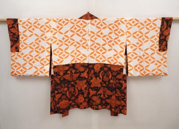 Photo6: 6708T06z530 Vintage Japanese Kimono Silk HAORI Bird Black (6)