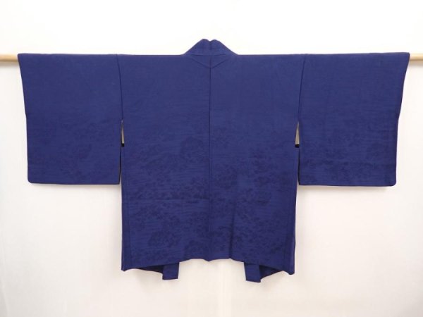 Photo1: 6708T07z450 Vintage Japanese Kimono Silk HAORI Trees Navy (1)