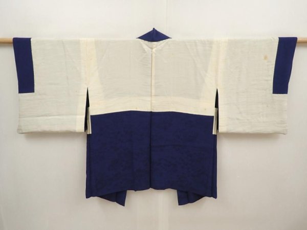 Photo7: 6708T07z450 Vintage Japanese Kimono Silk HAORI Trees Navy (7)