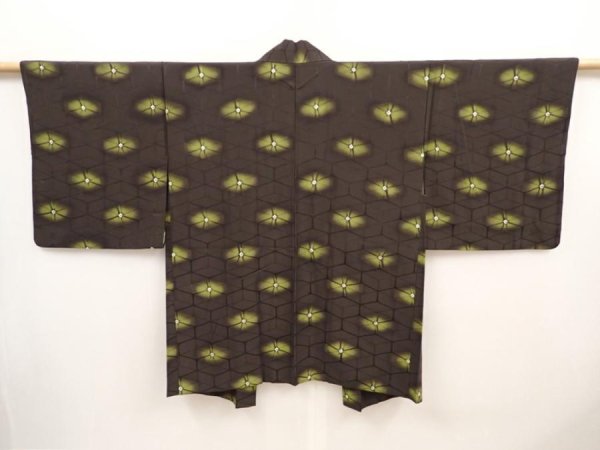 Photo1: 6708T08z570 Vintage Japanese Kimono Silk HAORI  Green-Gray (1)