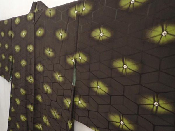 Photo2: 6708T08z570 Vintage Japanese Kimono Silk HAORI  Green-Gray (2)
