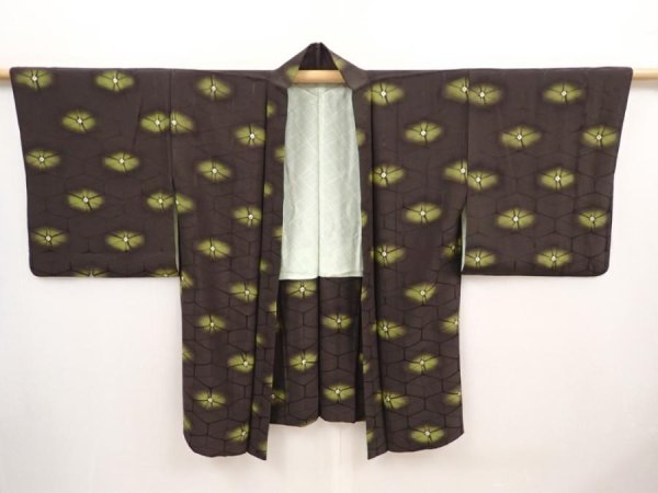Photo5: 6708T08z570 Vintage Japanese Kimono Silk HAORI  Green-Gray (5)