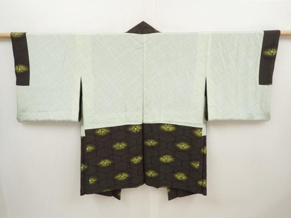 Photo6: 6708T08z570 Vintage Japanese Kimono Silk HAORI  Green-Gray (6)