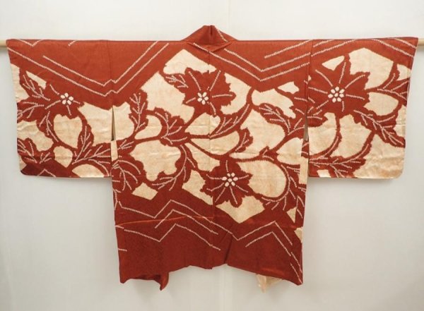 Photo1: 6708T09z580 Vintage Japanese Kimono Silk HAORI Flower Brown (1)