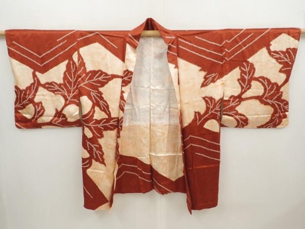 Photo5: 6708T09z580 Vintage Japanese Kimono Silk HAORI Flower Brown (5)