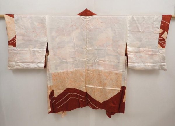 Photo6: 6708T09z580 Vintage Japanese Kimono Silk HAORI Flower Brown (6)