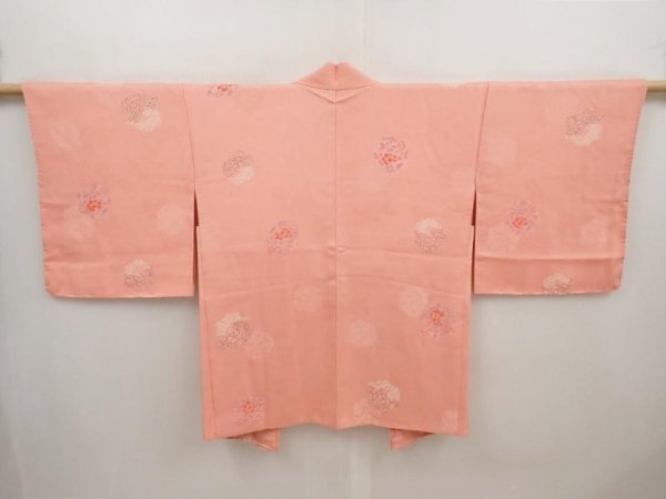 Photo1: 6708T10z540 Vintage Japanese Kimono Silk HAORI Flowers Pink (1)