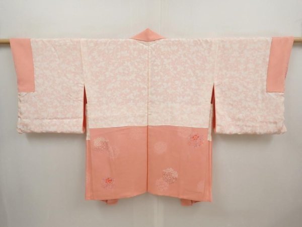 Photo6: 6708T10z540 Vintage Japanese Kimono Silk HAORI Flowers Pink (6)