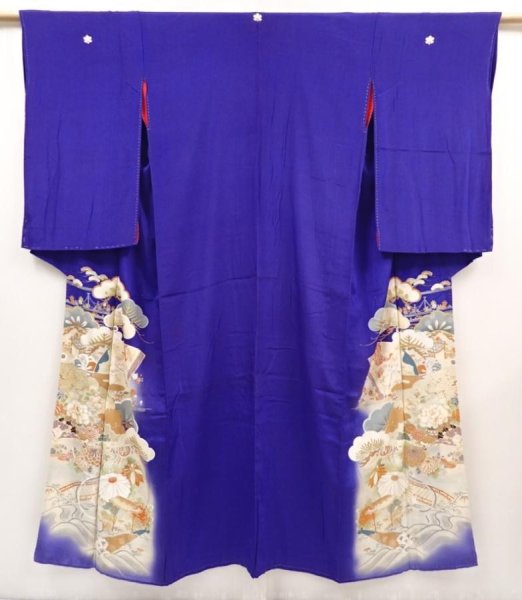 Photo1: 6708T11z440 Antique Japanese Kimono Silk IROTOMESODE Dark lavender blue (1)