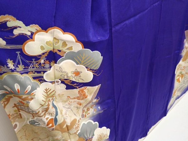 Photo3: 6708T11z440 Antique Japanese Kimono Silk IROTOMESODE Dark lavender blue (3)