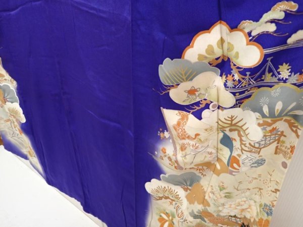 Photo4: 6708T11z440 Antique Japanese Kimono Silk IROTOMESODE Dark lavender blue (4)