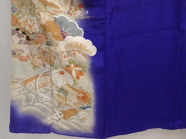 Photo6: 6708T11z440 Antique Japanese Kimono Silk IROTOMESODE Dark lavender blue (6)