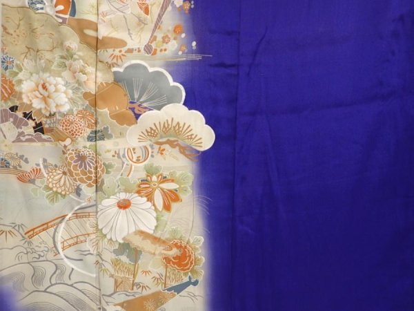 Photo8: 6708T11z440 Antique Japanese Kimono Silk IROTOMESODE Dark lavender blue (8)